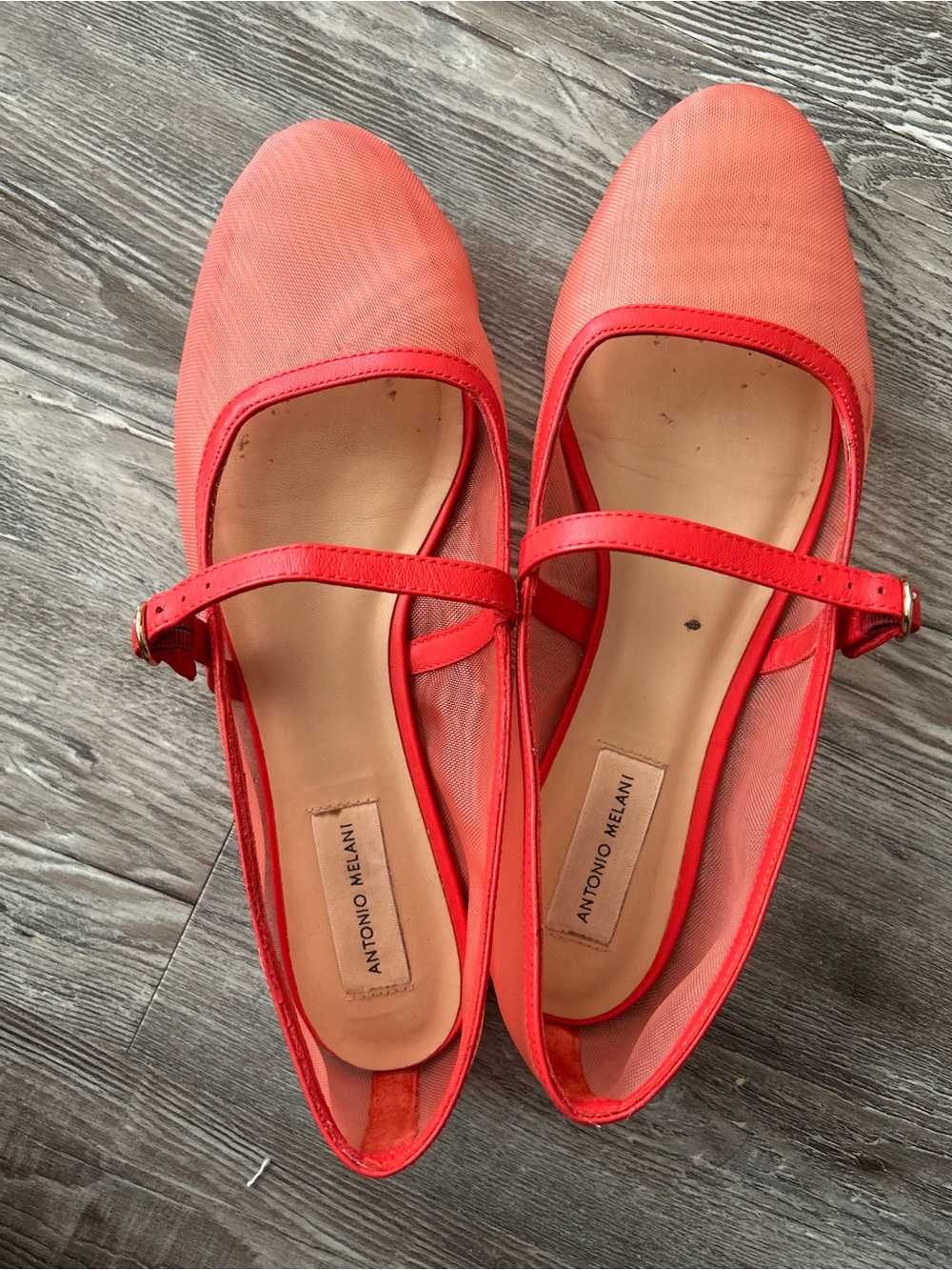 ANTONIO MELANI Coral-Red Mary Jane Flats